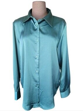 Mimosa Silky Satin Green Button-Up Women’s Blouse